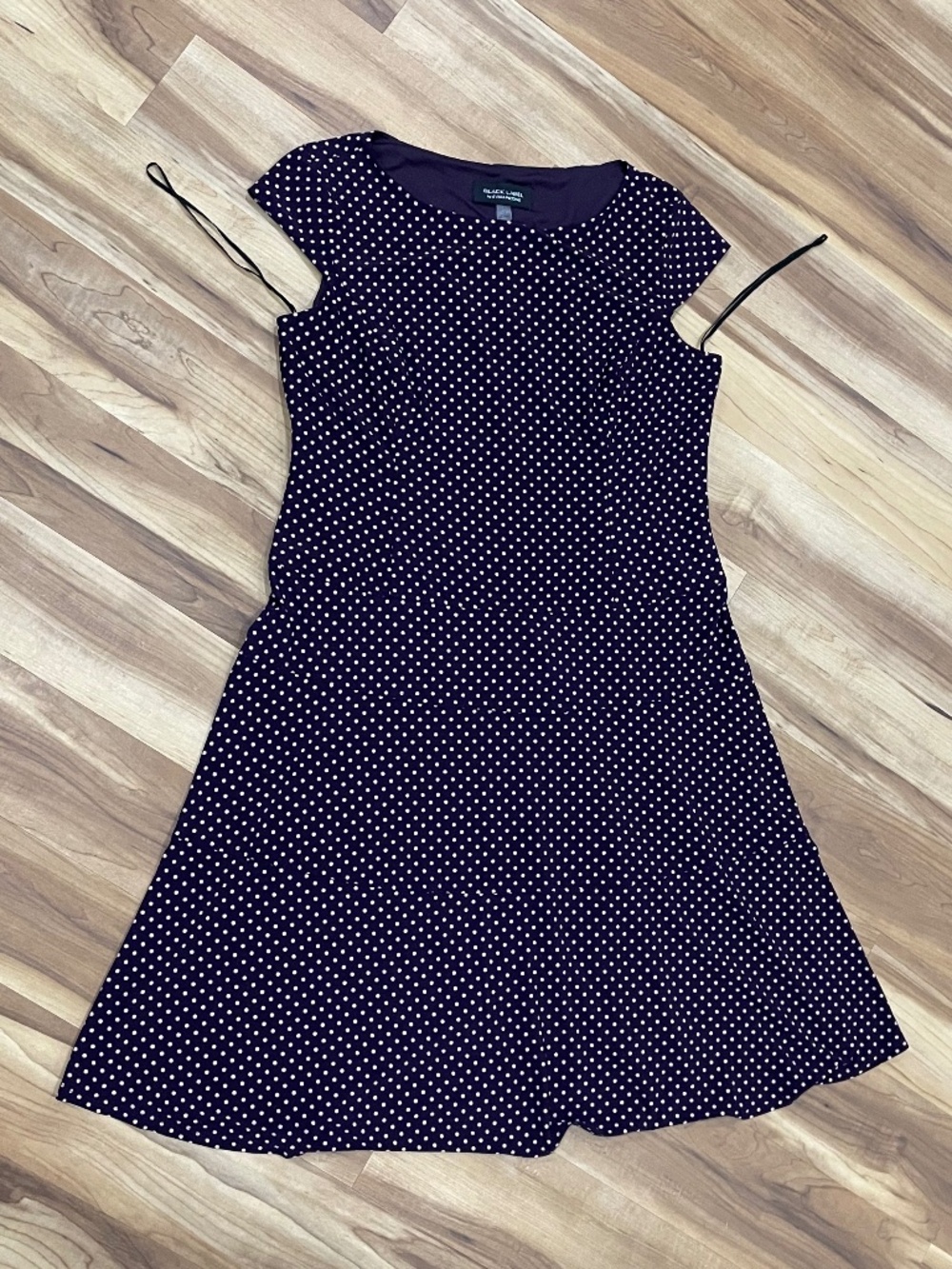 Black Label by Evan-Picone Polka Dot Cap Sleeve Dress Size 8 in Dark Plum